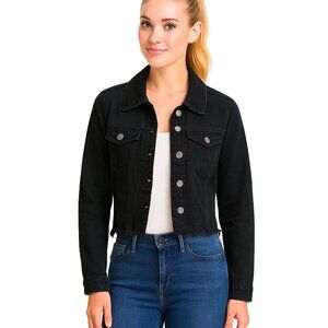 VIP Jeans Black Cropped Denim Jacket | Distressed Hem | Casual SZ: XL